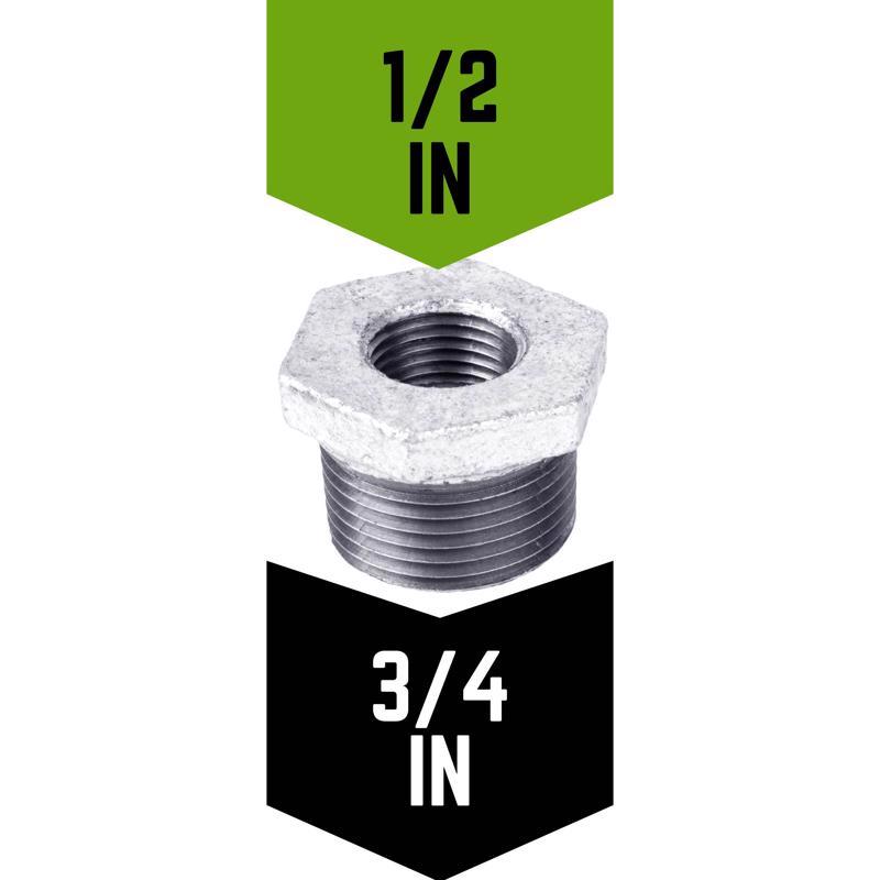 STZ Industries 3/4 in. MIP each X 1/2 in. D FIP Galvanized Malleable Iron Hex Bushing