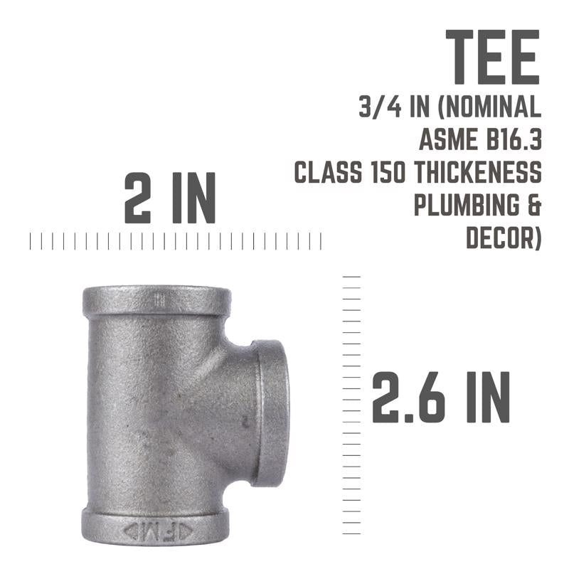 STZ Industries 3/4 in. FIP each X 3/4 in. D FIP 3/4 in. D FIP Black Malleable Iron Tee