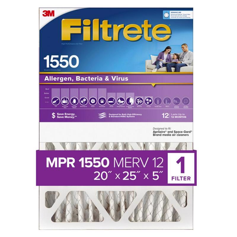Filtrete Ultra 20 in. W X 25 in. H X 5 in. Polyester 1550 MPR Pleated Allergen Air Filter