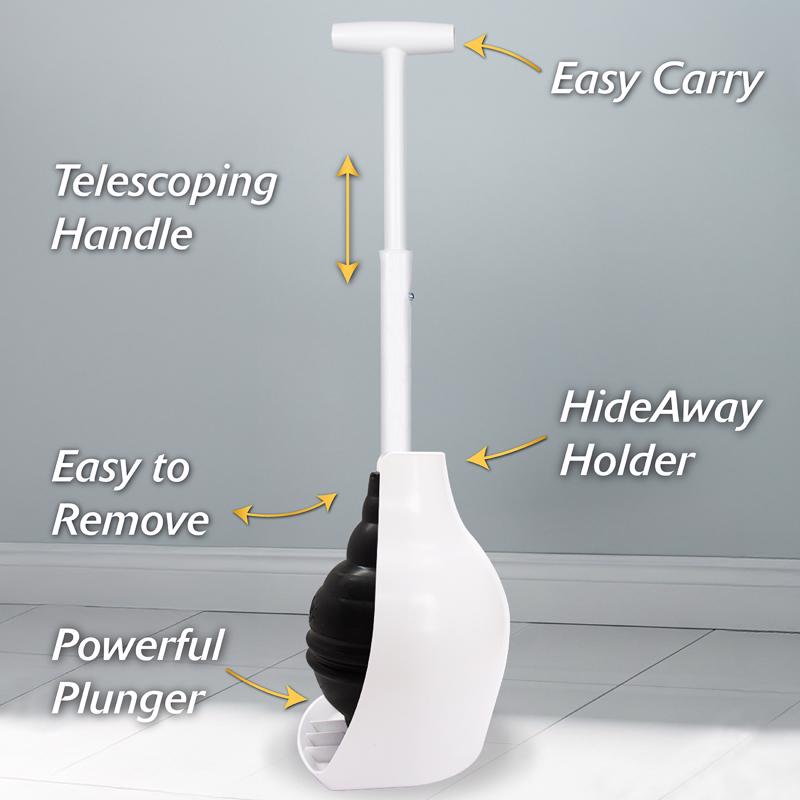 Korky Beehive Max Hideaway Toilet Plunger with Holder 16 in. L X 6 in. D