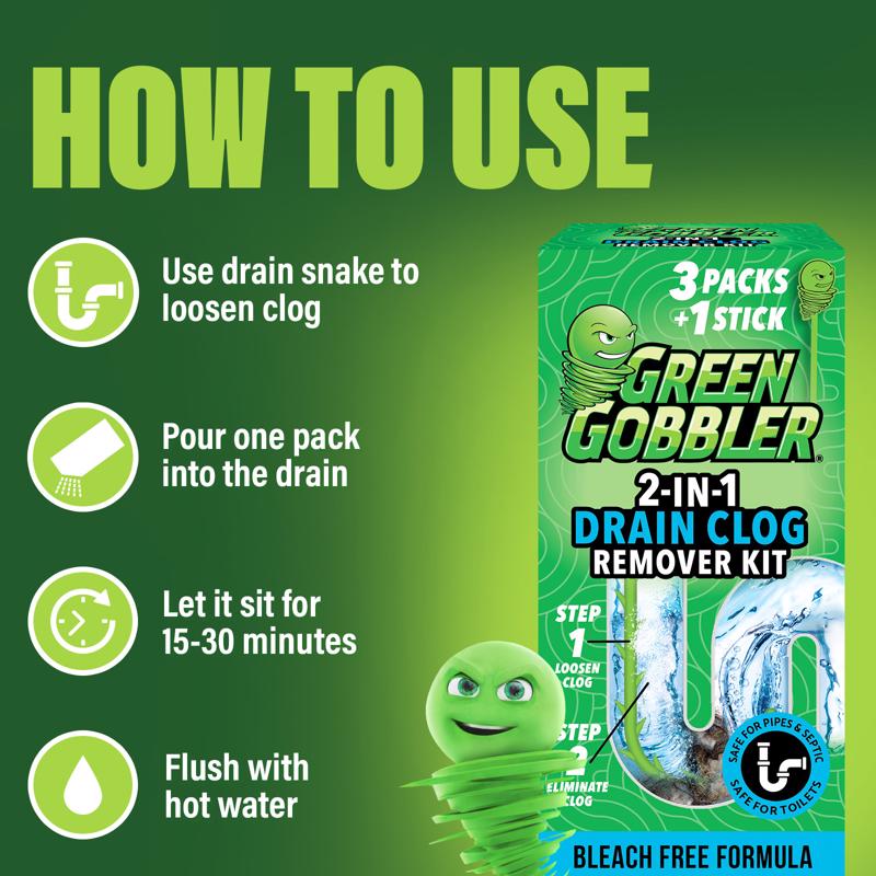 Green Gobbler Ecoworks Powder Drain Opener Pacs 6.53 oz