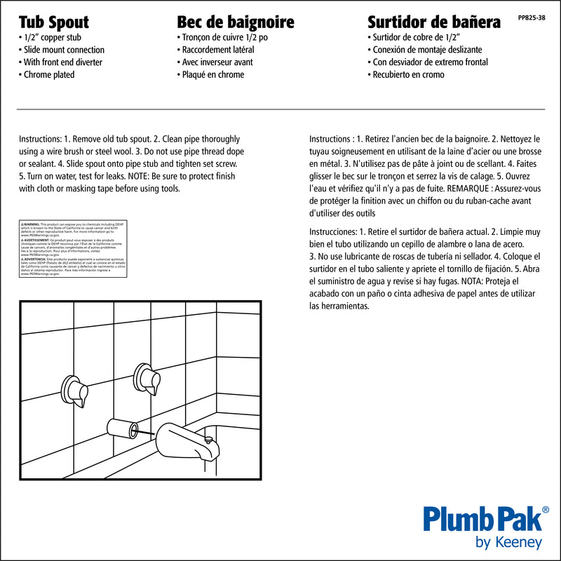 Plumb Pak 1-Handle Chrome Plated Tub Spout