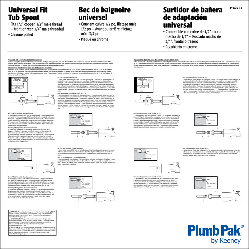 Plumb Pak 1-Handle Chrome Plated Tub Spout