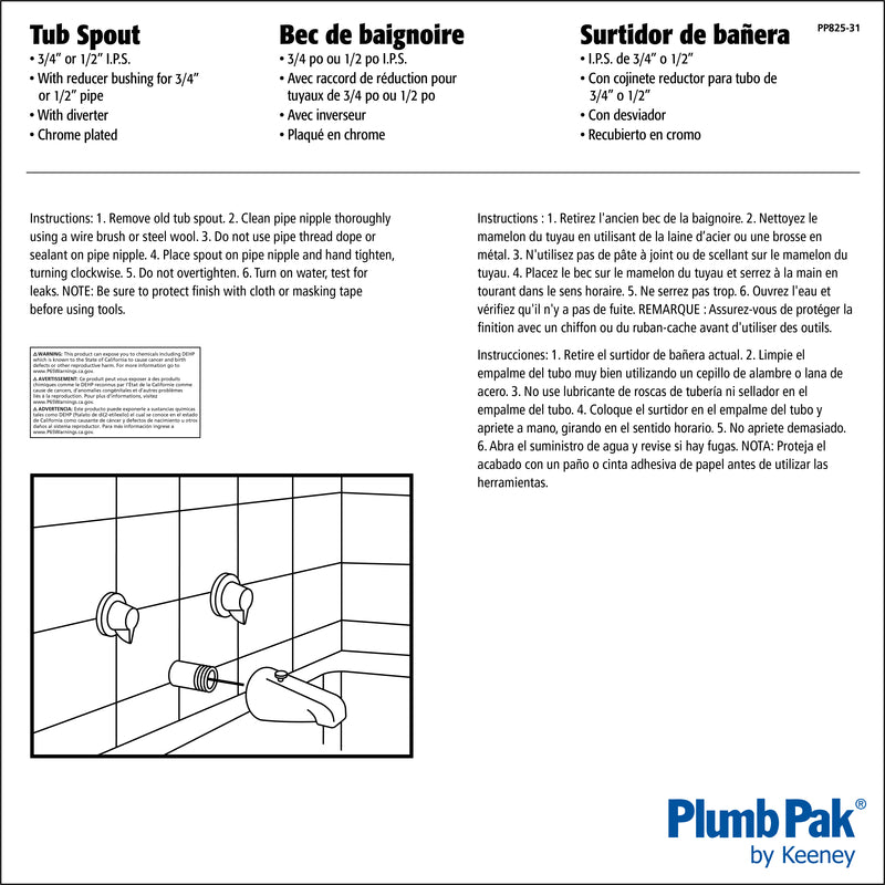 Plumb Pak 1-Handle Chrome Plated Tub Spout