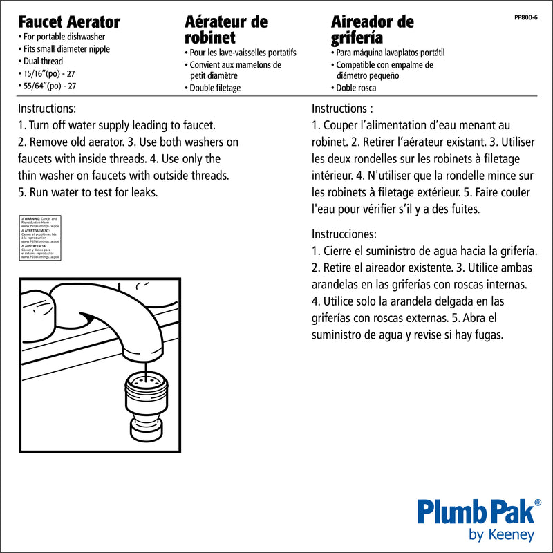 Plumb Pak Dual Thread 15/16 in.- 27M x 55/64 in.-27F Chrome Plated Faucet Aerator