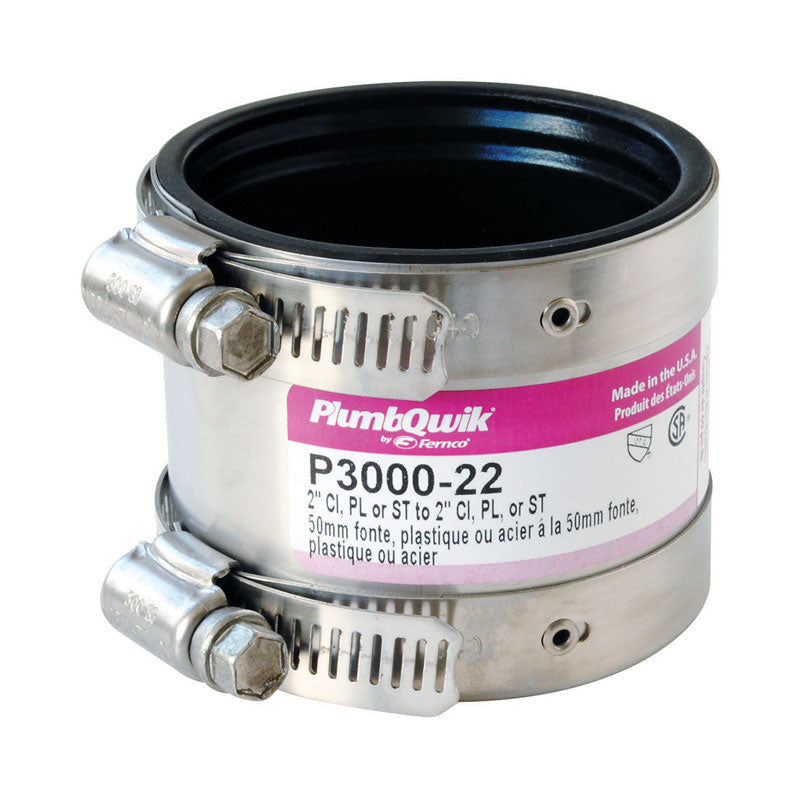 Fernco Proflex Schedule 40 2 in. Hub X 2 in. D Hub Neoprene Rubber 3-1/2 in. Shielded Coupling