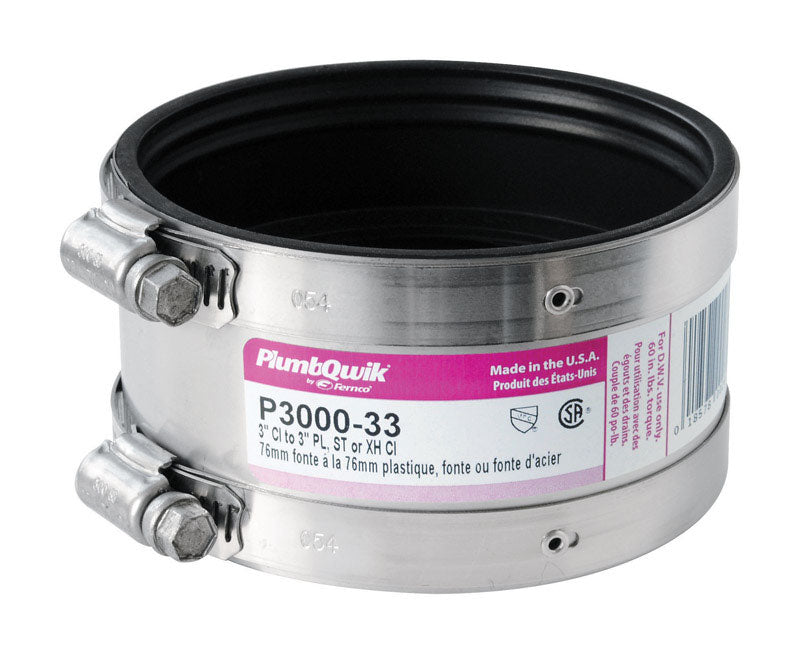 Fernco Proflex Schedule 40 3 in. Hub X 3 in. D Neoprene Rubber 4-1/2 in. Shielded Coupling