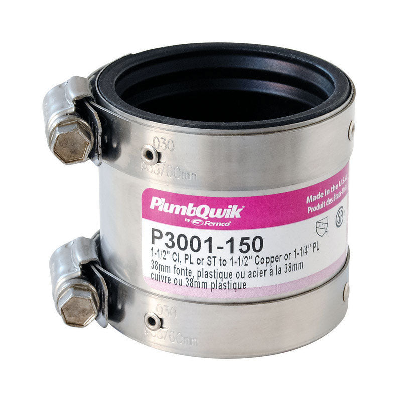 Fernco Proflex Schedule 40 1-1/2 in. Hub X 1-1/4 in. D Hub Neoprene Rubber Shielded Coupling