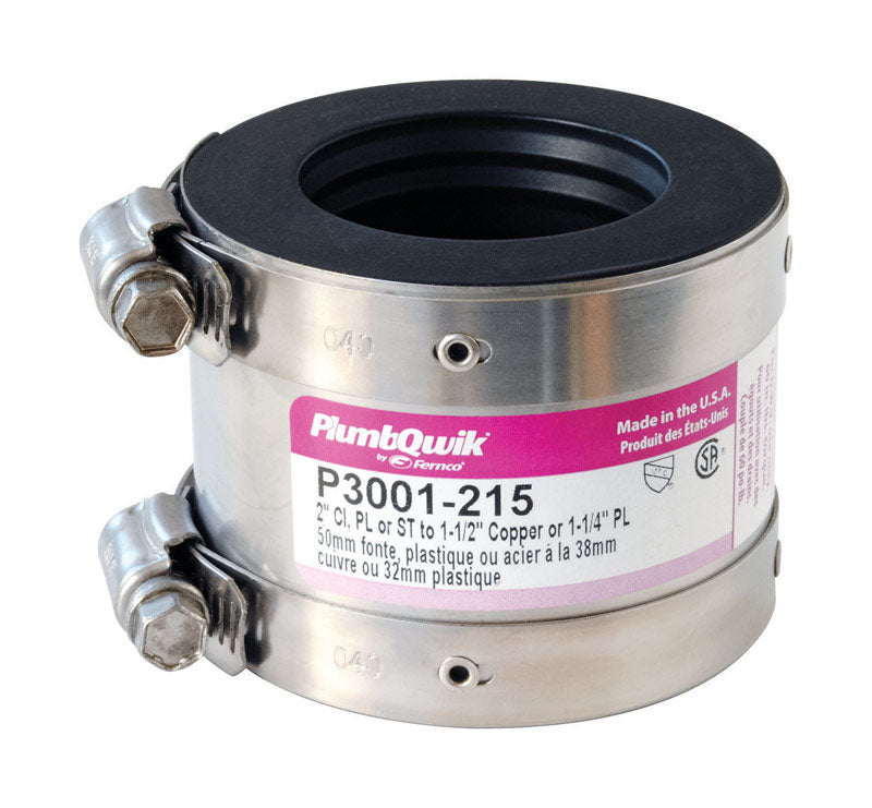 Fernco Proflex Schedule 40 2 in. Hub X 1-1/2 in. D Neoprene Rubber 3-1/2 in. Shielded Coupling