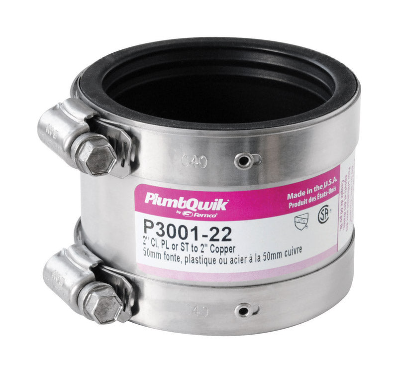 Fernco Proflex Schedule 40 2 in. Hub X 2 in. D Hub Neoprene Rubber 3-1/2 in. Shielded Coupling
