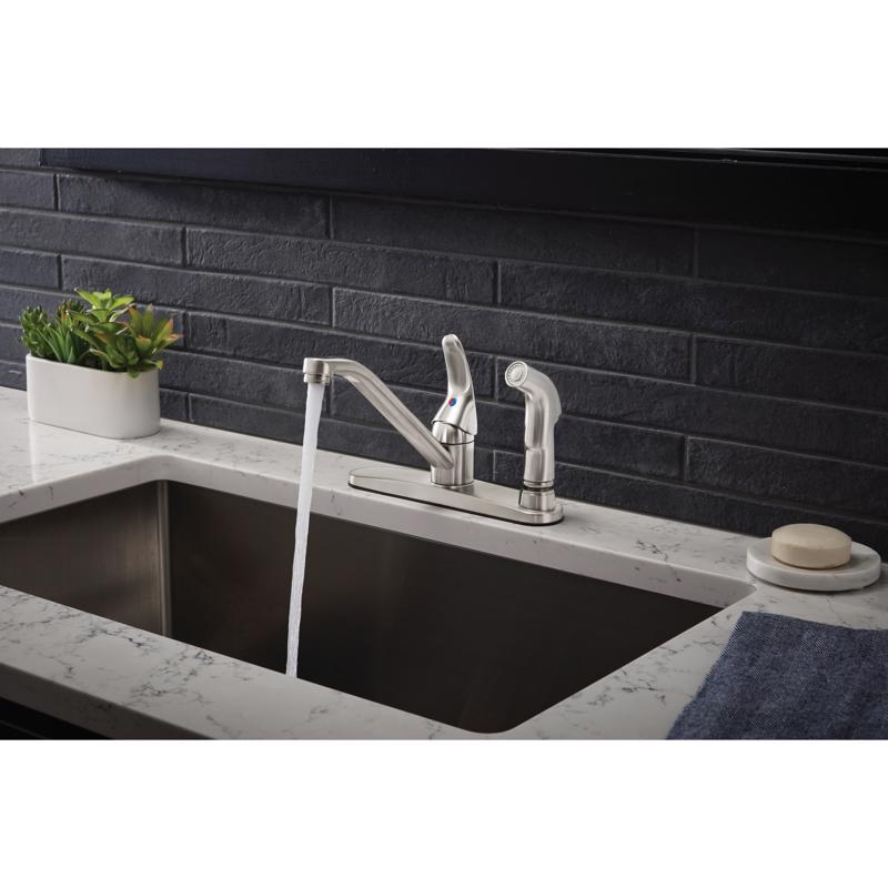 Oakbrook Collection Essentials One Handle Brushed Nickel Kitchen Faucet Side Sprayer Included
