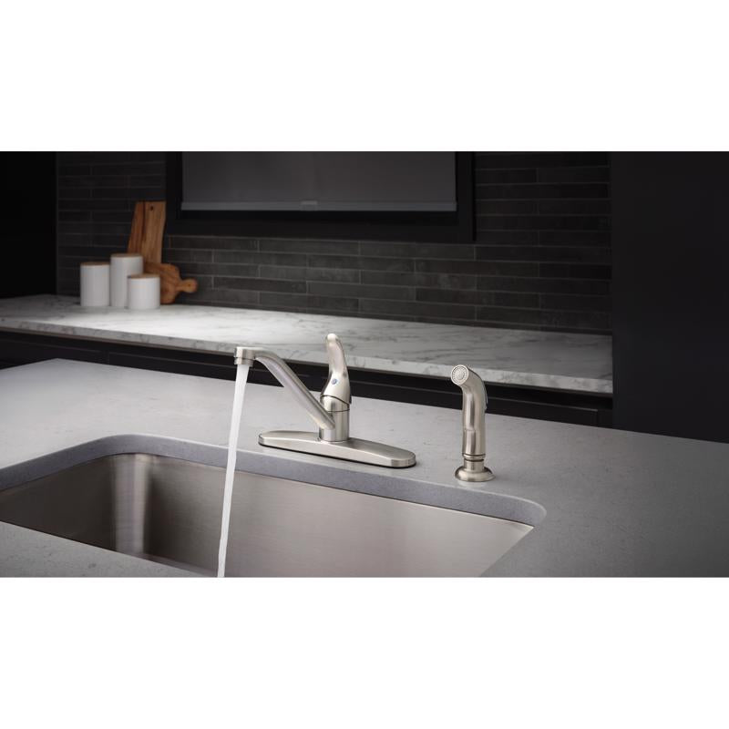 Oakbrook Collection Essentials One Handle Brushed Nickel Kitchen Faucet Side Sprayer Included