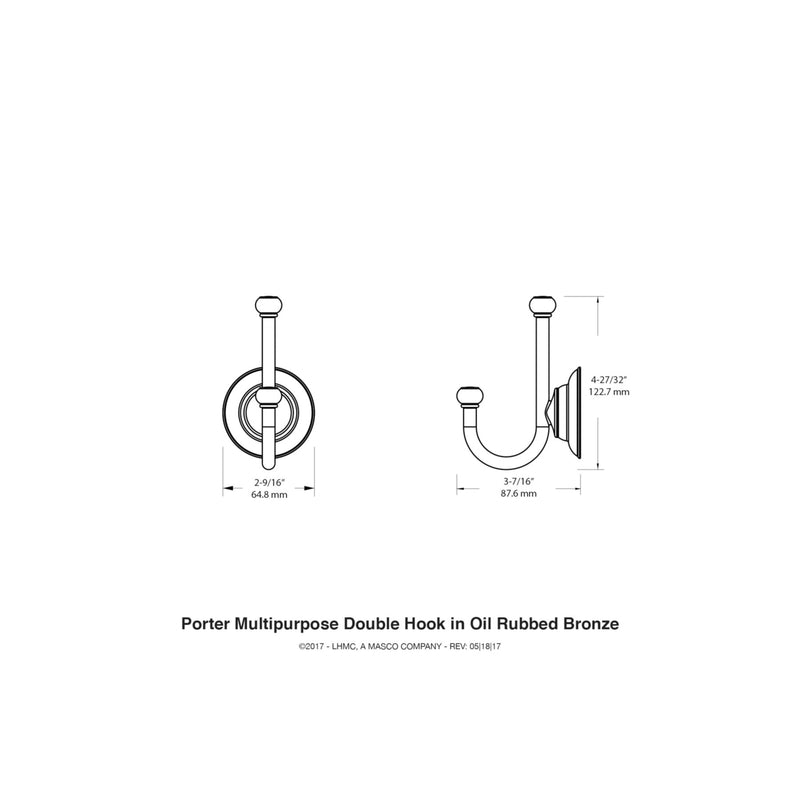 Delta Porter 7 in. H X 5.2 in. W X 3.1 in. L Oil-Rubbed Bronze Robe Hook