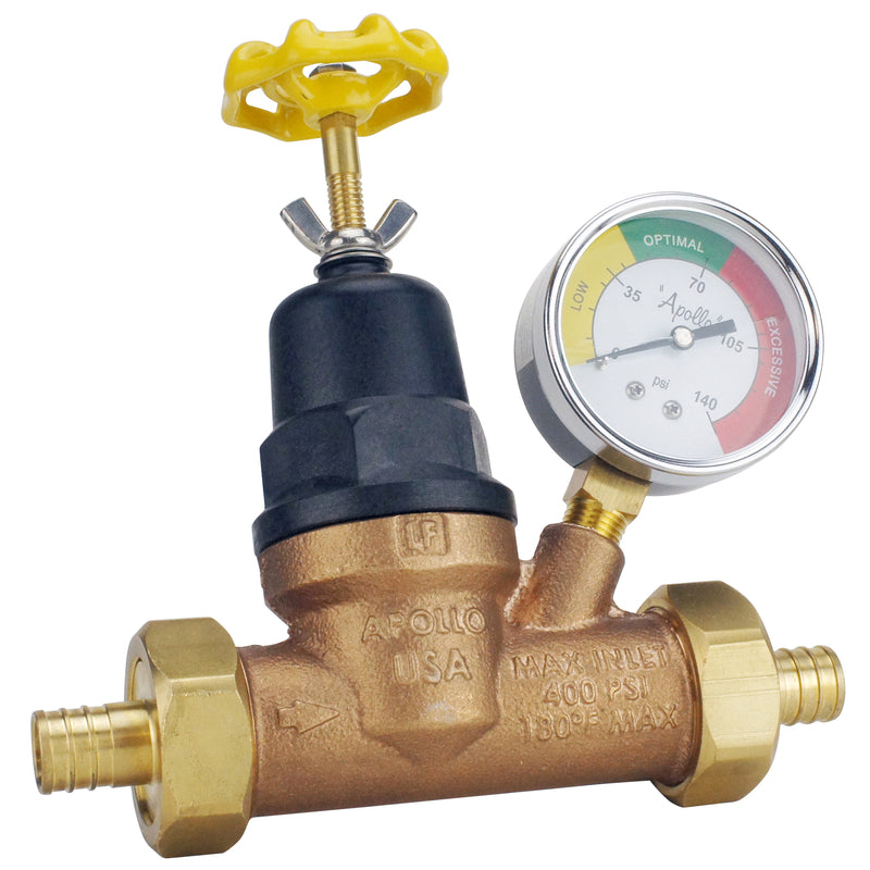 Apollo 3/4 in. Double Union Double Union PEX Bronze Water Pressure Regulator with Gauge