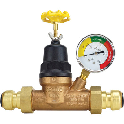 Tectite Apollo 3/4 in. Double Push Union Bronze Water Pressure Regulator with Gauge