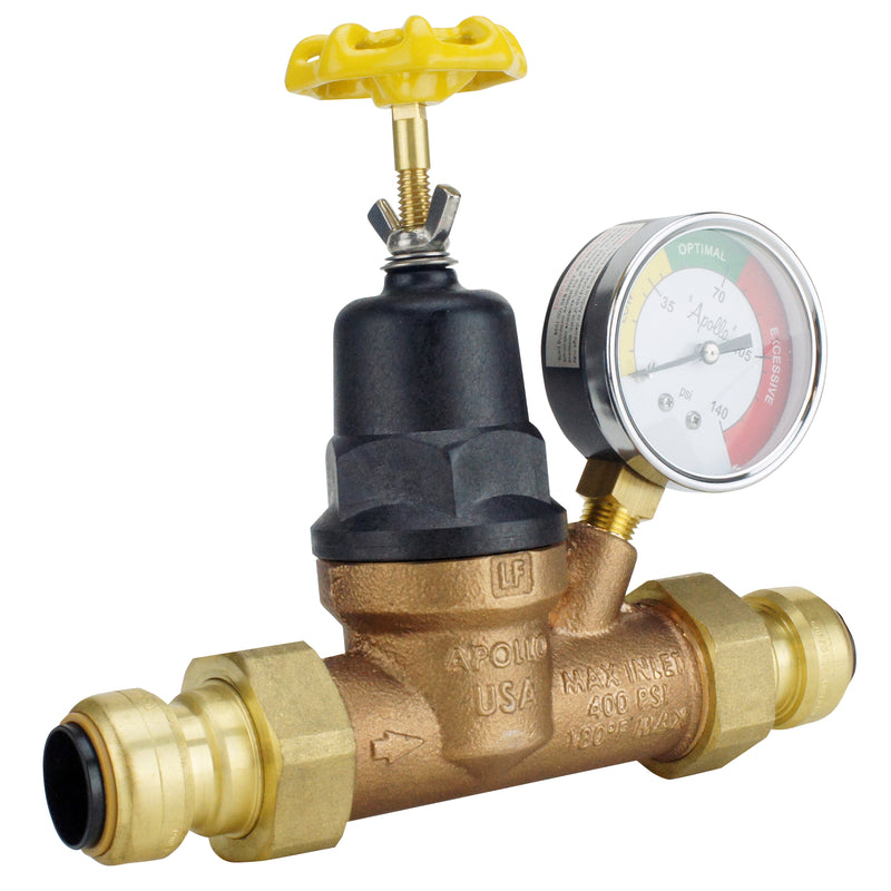 Tectite Apollo 3/4 in. Double Push Union Bronze Water Pressure Regulator with Gauge
