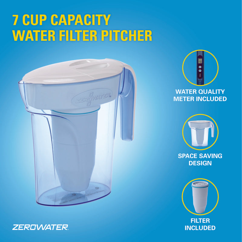ZeroWater Ready-Pour 7 cups Blue Water Filtration Pitcher