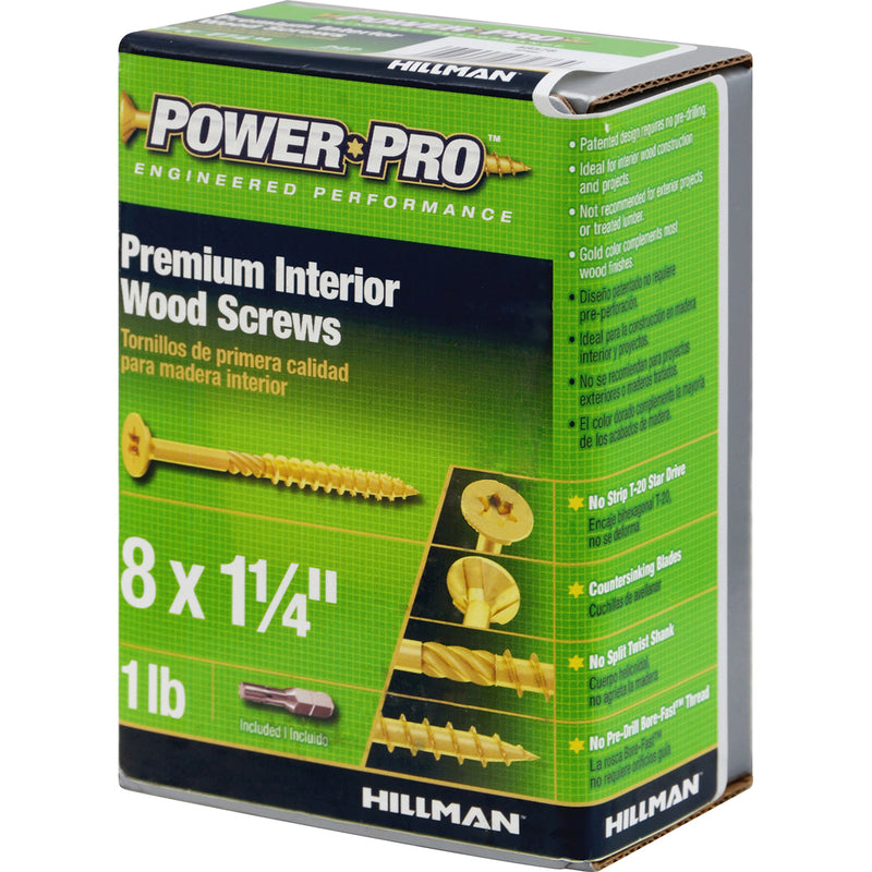 HILLMAN Power Pro No. 8 X 1-1/4 in. L Star Yellow Zinc Coarse Wood Screws 220 pk