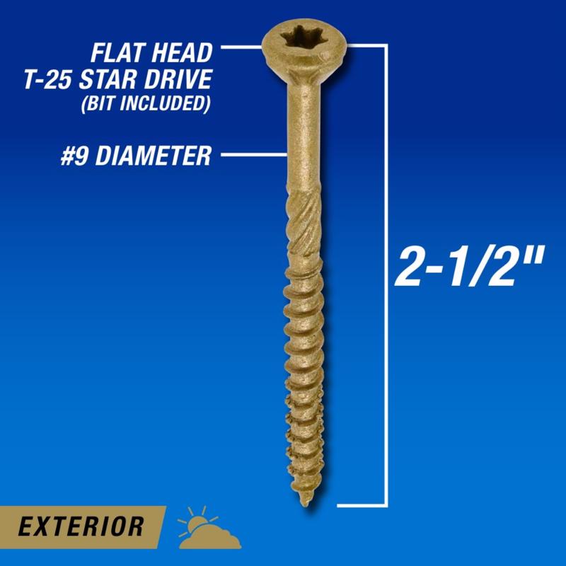 HILLMAN Power Pro No. 9 in. X 2-1/2 in. L Bronze Star Flat Head Premium Deck Screws 1 lb 88 pk