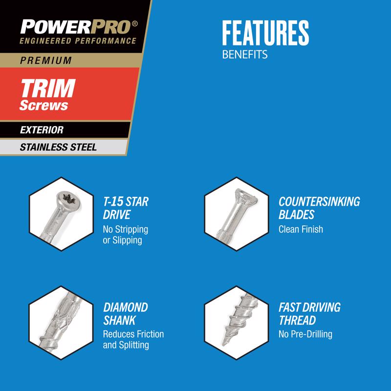 HILLMAN Power Pro No. 8 X 3 in. L Star Ceramic Coarse Trim Screws 489 pk