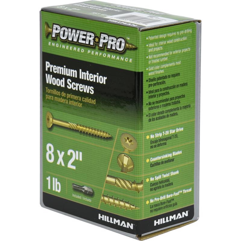 HILLMAN Power Pro No. 8 X 2 in. L Star Yellow Zinc Coarse Wood Screws 141 pk
