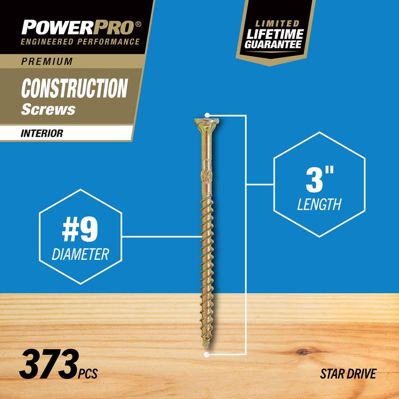 HILLMAN Power Pro No. 9 X 3 in. L Star Yellow Zinc Coarse Wood Screws 373 pk