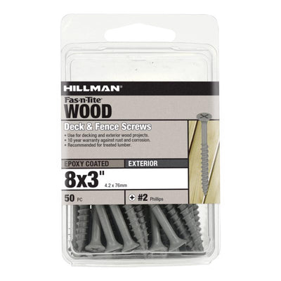 HILLMAN Fas-N-Tite No. 8 Ga. X 3 in. L Gray Phillips Bugle Head Deck Screws 50 pk