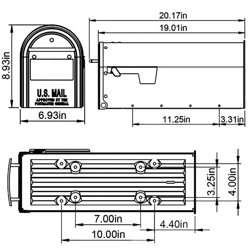 Architectural Mailboxes Franklin Contemporary Galvanized Steel Post Mount Black Mailbox