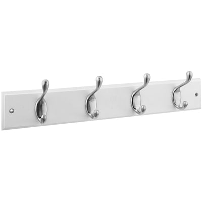 National Hardware 18 in. L Satin Nickel White Wood Rail Hook Rack