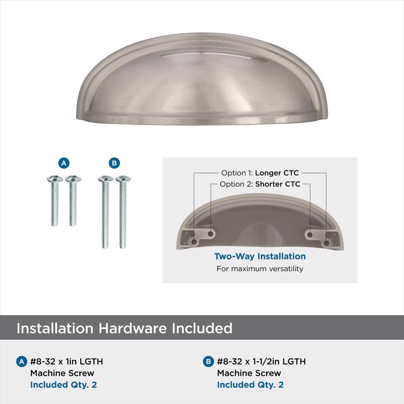 Amerock Traditional Cup Cabinet Cup Pull 3 in. Satin Nickel Silver