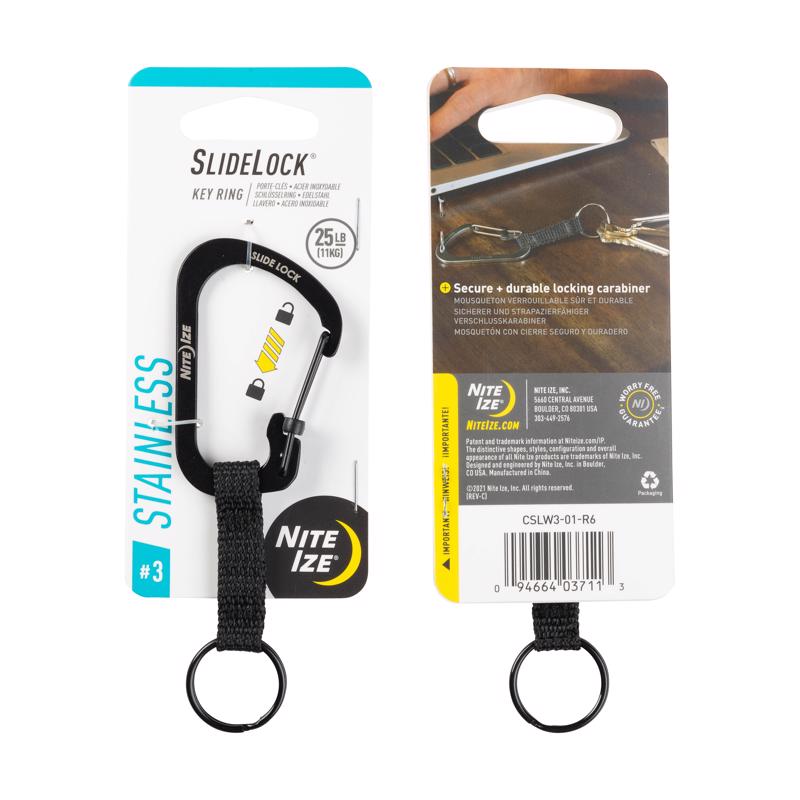 Nite Ize SlideLock 1.5 in. D Stainless Steel Black Carabiner Key Ring