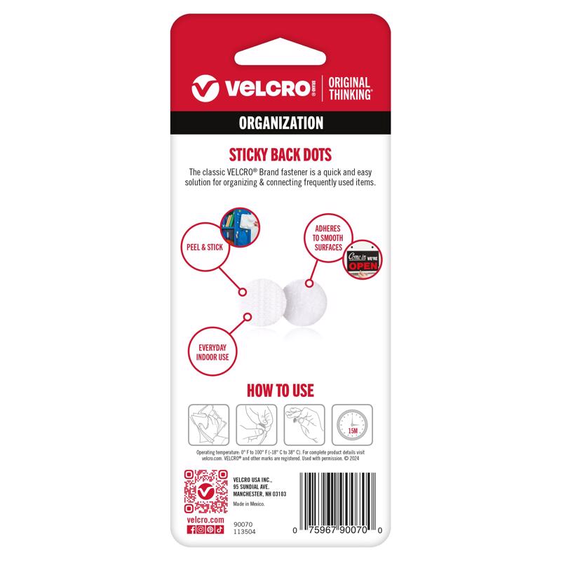 VELCRO Brand Sticky Back Small Nylon Hook and Loop Fastener 5/8 in. L 15 pk