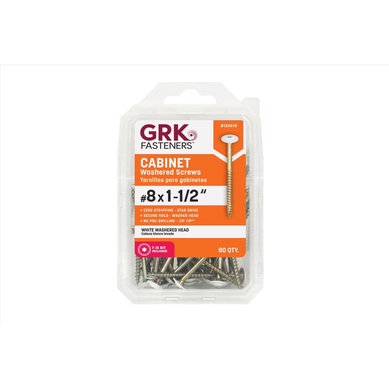 GRK Fasteners No. 8 X 1-1/2 in. L Star Coated Self-Tapping Cabinet Screws 80 pk