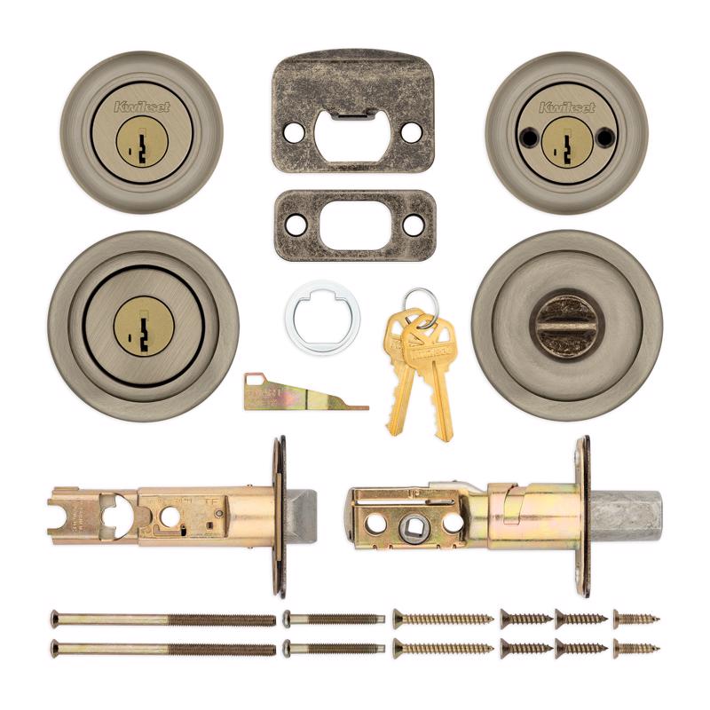 Kwikset Tylo Antique Brass Deadbolt and Passage Door Knob 1-3/4 in.