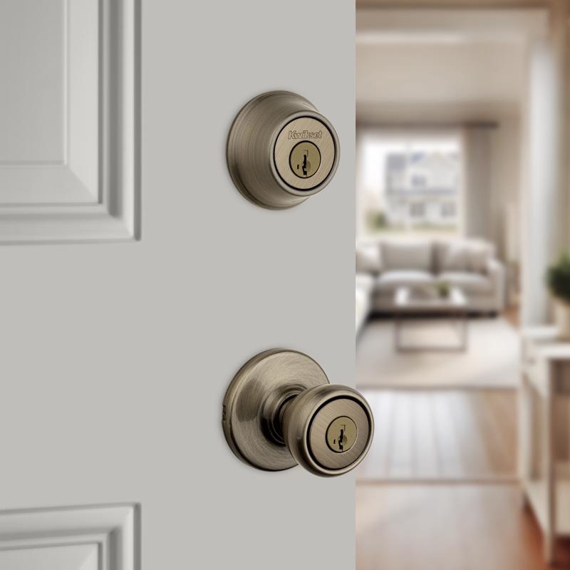 Kwikset Tylo Antique Brass Deadbolt and Entry Door Knob 1-3/4 in.