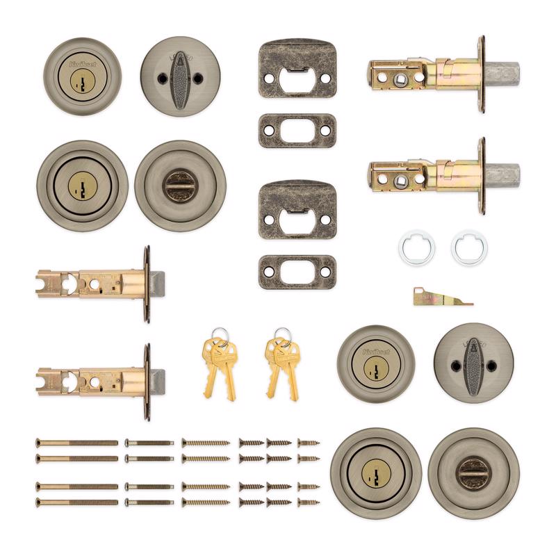 Kwikset Tylo Antique Brass Deadbolt and Entry Door Knob 1-3/4 in.