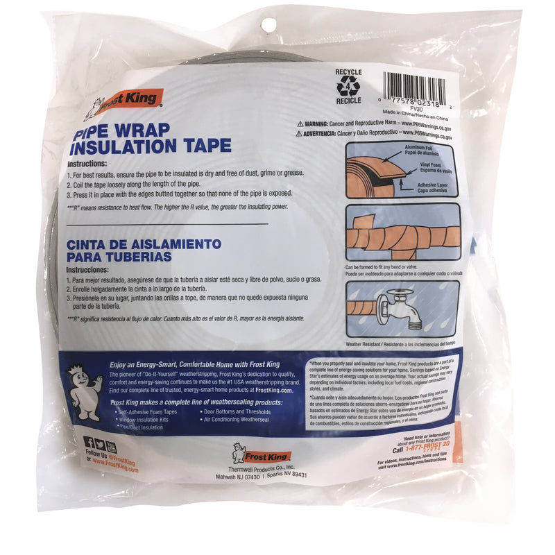 Frost King 2 in. W X 30 ft. L X 1/8 in. 2.0 Reflective Fiberglass Pipe Insulation Wrap Roll 5 sq ft