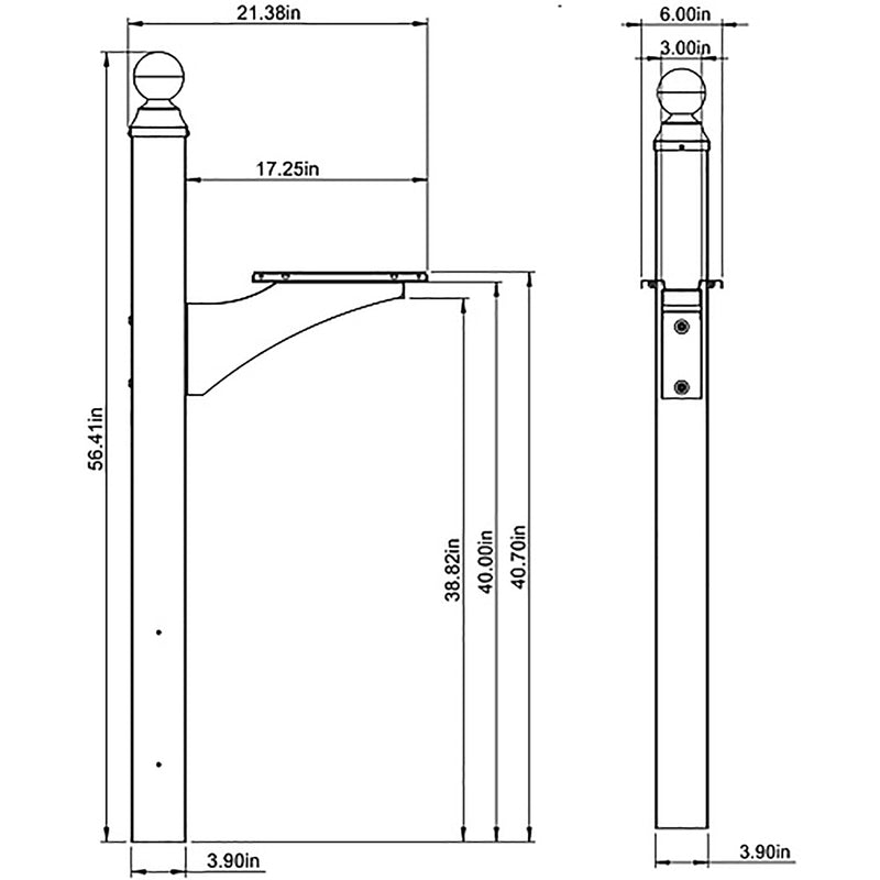 Architectural Mailboxes Landover 56.4 in. Powder Coated Black Aluminum/Steel Mailbox Post