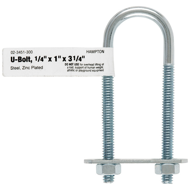 Hampton 1/4 in. X 1 in. W X 3-1/4 in. L Coarse Zinc-Plated Steel U-Bolt