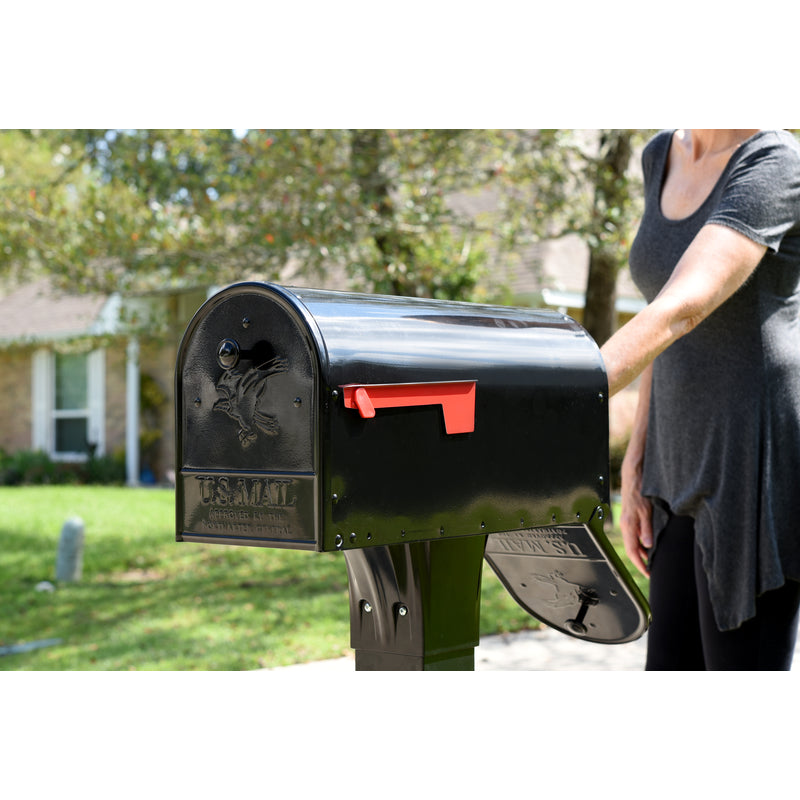 Architectural Mailboxes Outback Classic Galvanized Steel Post Mount Black Double Door Mailbox