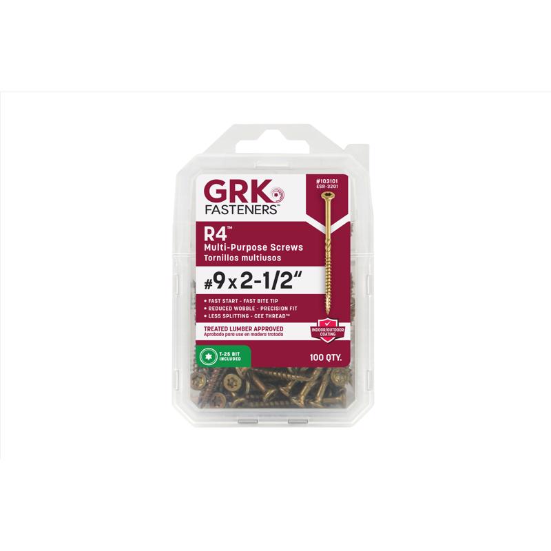 GRK Fasteners R4 No. 9 X 2-1/2 in. L Star Coated W-Cut Multi-Purpose Screws 100 pk