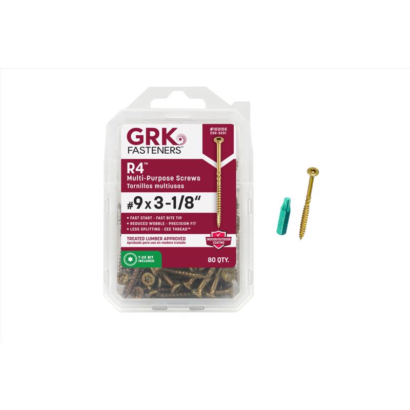 GRK Fasteners R4 No. 9 X 3-1/8 in. L Star Coated W-Cut Multi-Purpose Screws 80 pk