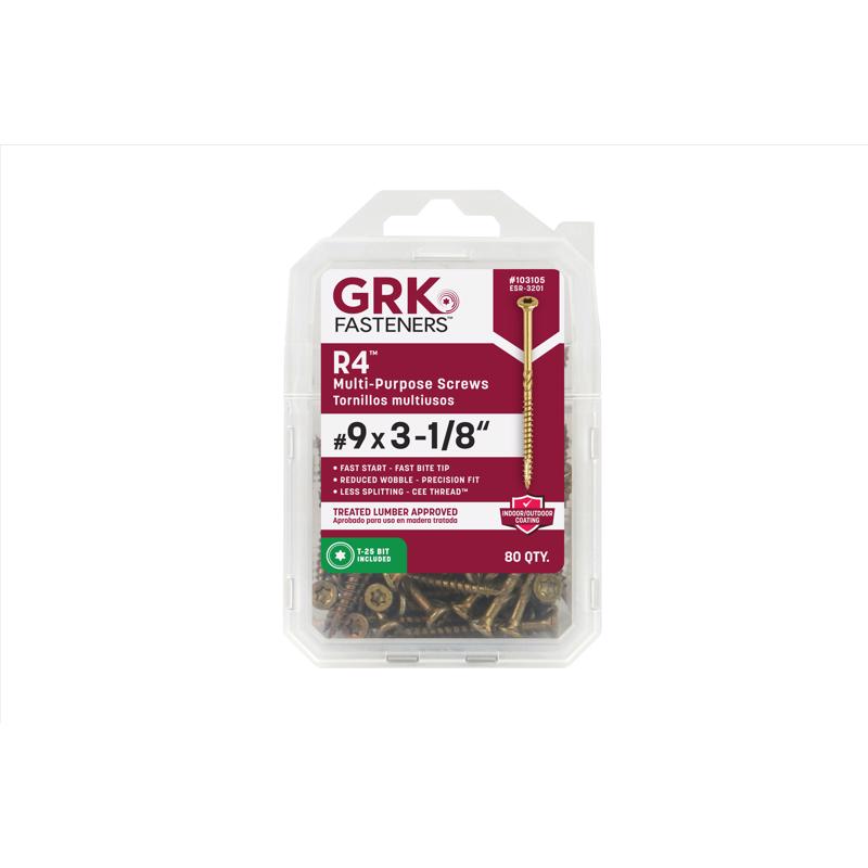GRK Fasteners R4 No. 9 X 3-1/8 in. L Star Coated W-Cut Multi-Purpose Screws 80 pk