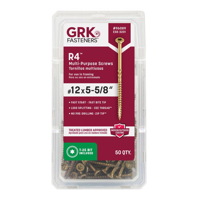 GRK Fasteners R4 No. 12 X 5-5/8 in. L Star Coated W-Cut Multi-Purpose Screws 50 pk