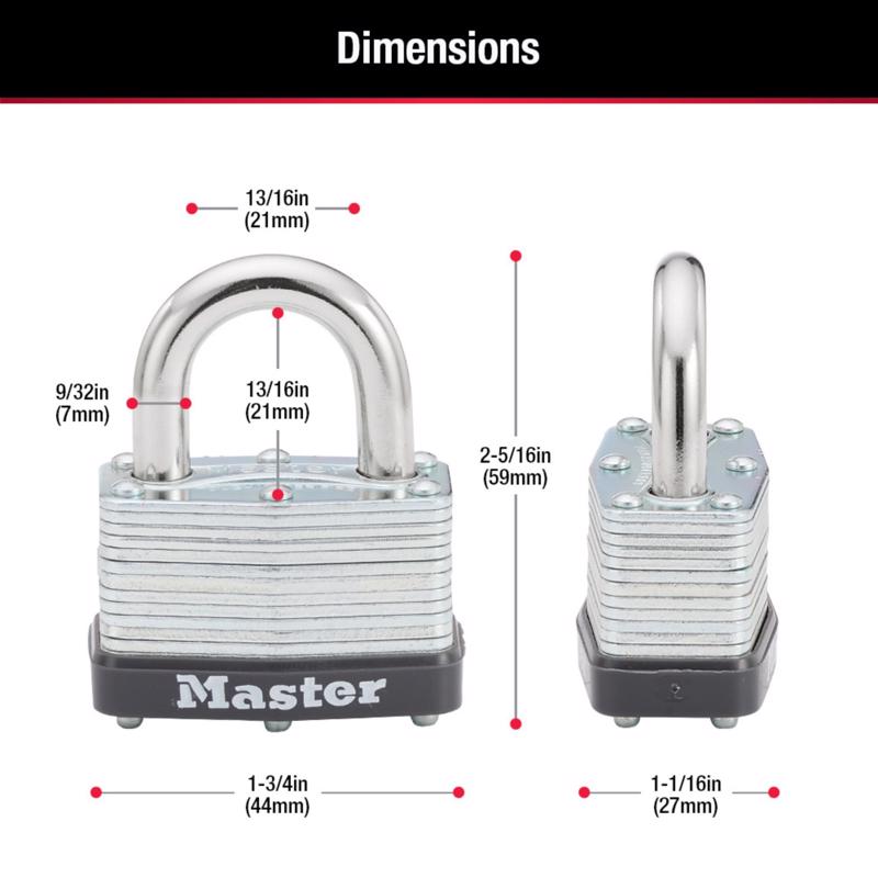 Master Lock 1-1/16 in. H X 1-3/4 in. W Laminated Steel Warded Locking Warded Padlock
