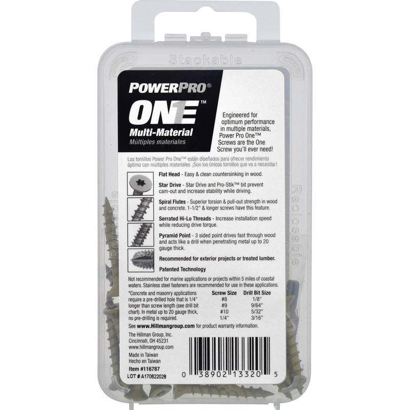 HILLMAN Power Pro No. 8 Ga. X 1-1/4 in. L Star Flat Head Coarse Multi-Material Screws