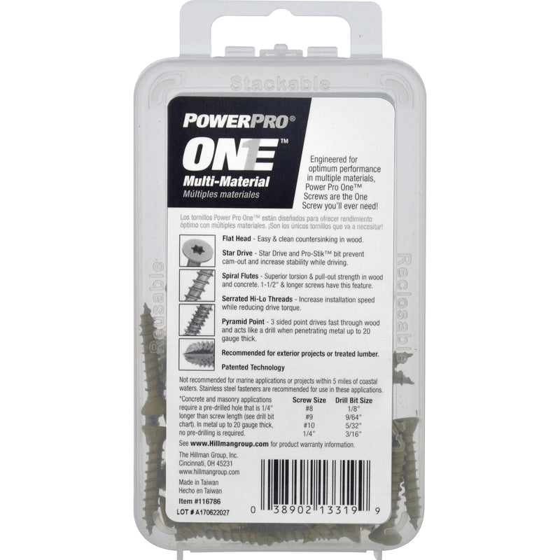 HILLMAN Power Pro No. 8 Ga. X 1 in. L Star Flat Head Coarse Multi-Material Screws