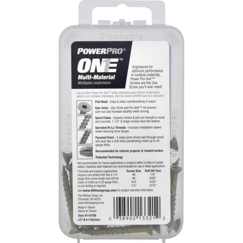 HILLMAN Power Pro No. 8 Ga. X 1-1/2 in. L Star Flat Head Coarse Multi-Material Screws
