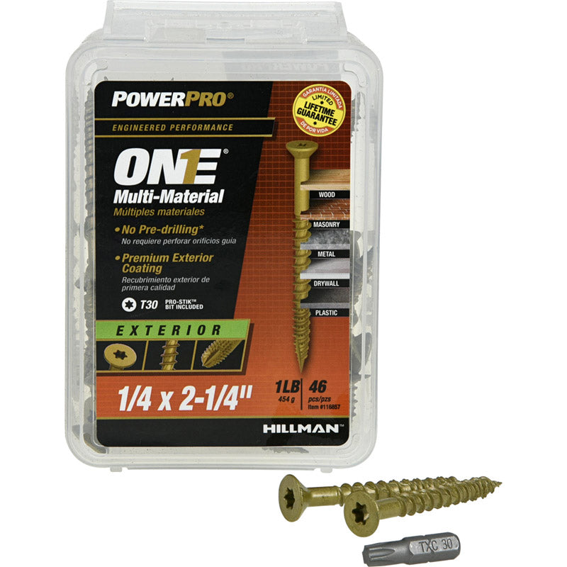 HILLMAN Power Pro 1/4 in. Ga. X 2-1/4 in. L Star Flat Head Coarse Multi-Material Screws