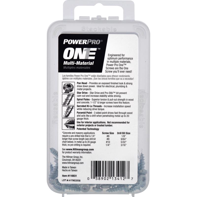 HILLMAN Power Pro No. 6 Ga. X 1/2 in. L Star Pan Head Coarse Multi-Material Screws